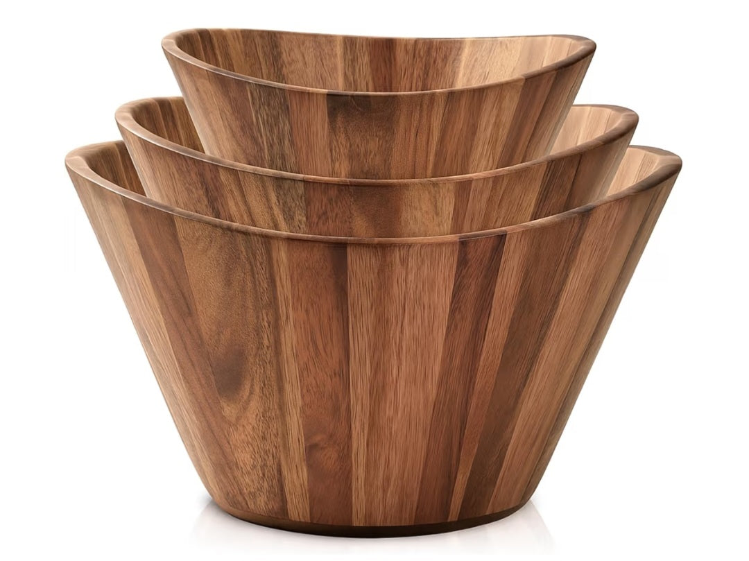 Custom Hand Carved Wooden Salad Bowl Set (Set of 3)