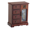 Custom Hand Carved Vintage Wooden Jewelry Armoire with Butterfly Glass Door & 4 Drawers