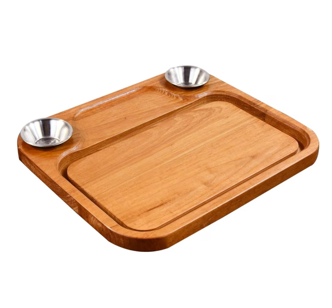 Custom Hand Carved Wooden Steak & Charcuterie Board Set with Sauce Cups