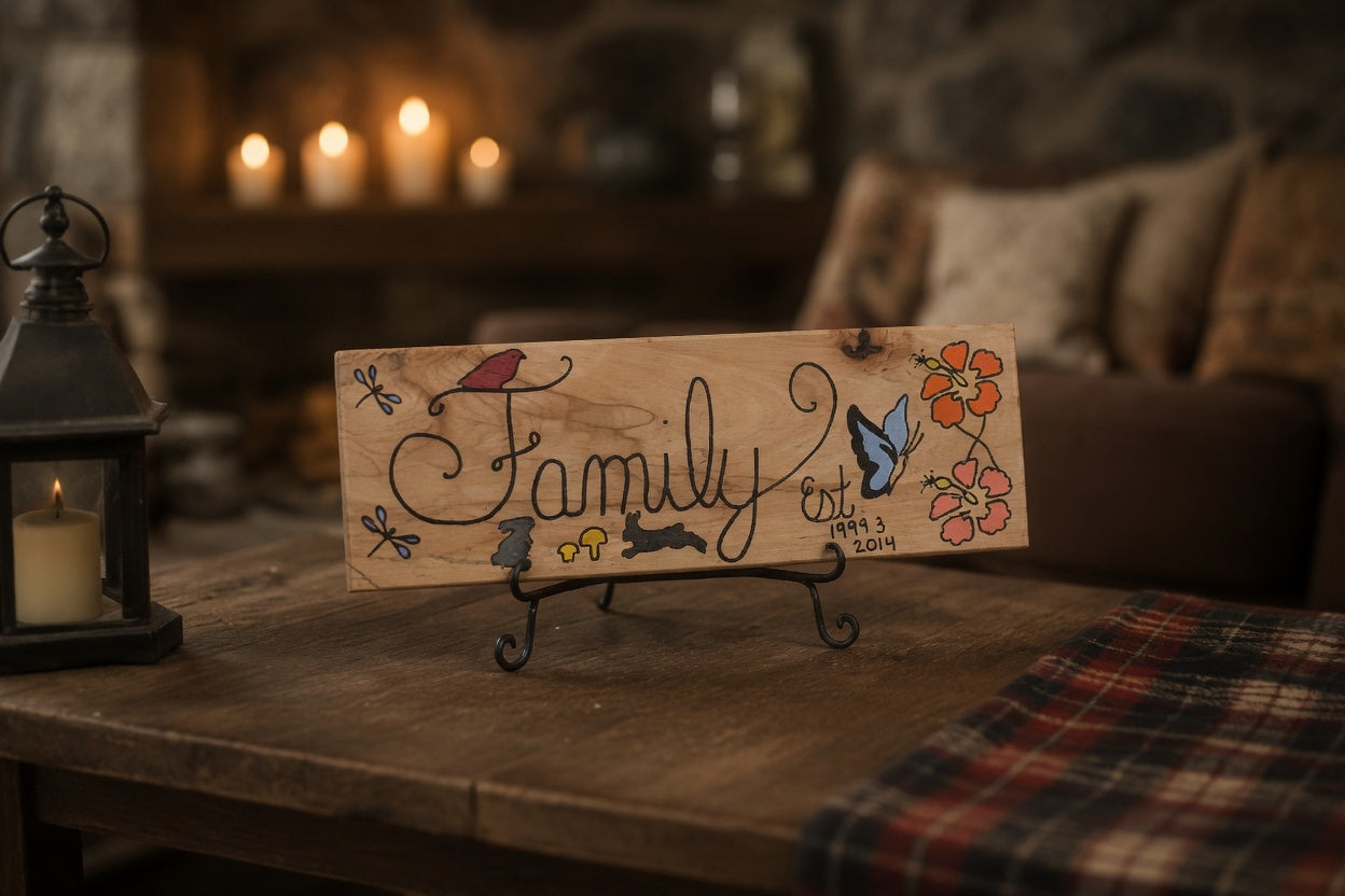 Custom Family Established Hand Carved & Painted Wood Sign