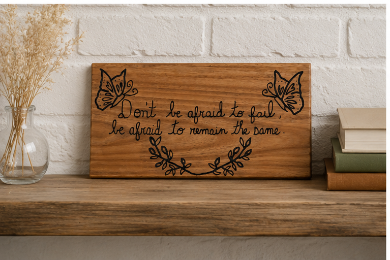 Butterfly and Wreath Hand Carved & Painted Wood Sign