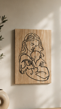 Mother & Child Line Art Hand Carved Wood Sign