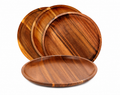 Custom Hand Carved Acacia Wood Dinner Plate Set (Set of 4 - 11 inch)