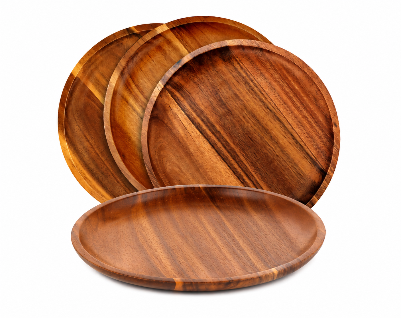 Custom Hand Carved Acacia Wood Dinner Plate Set (Set of 4 - 11 inch)