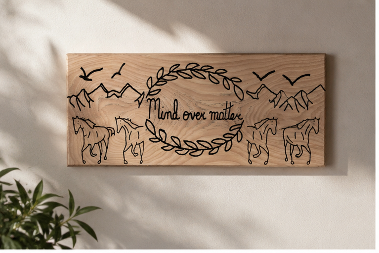 Horse Carved & Painted Wood Sign
